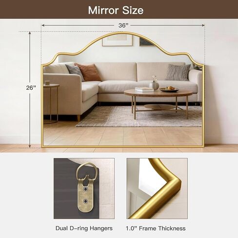 Scalloped Mirror, 36" x 26" Gold Arched Bathroom Mirror, Minimalist Curvy Decorative Gold Wall Mirrors for Fireplace,Bedroom, Hallway, Vanity in Saudi Arabia
