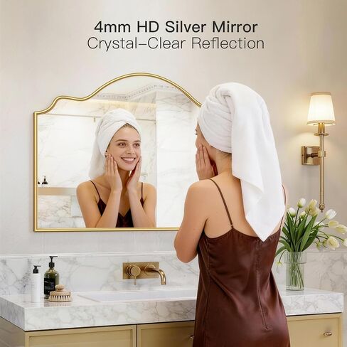 Scalloped Mirror, 36" x 26" Gold Arched Bathroom Mirror, Minimalist Curvy Decorative Gold Wall Mirrors for Fireplace,Bedroom, Hallway, Vanity in Saudi Arabia