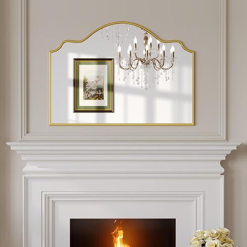 Scalloped Mirror, 36" x 26" Gold Arched Bathroom Mirror, Minimalist Curvy Decorative Gold Wall Mirrors for Fireplace,Bedroom, Hallway, Vanity in Saudi Arabia