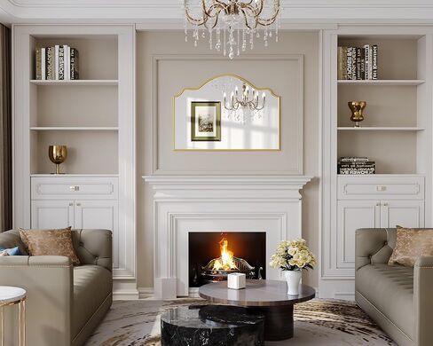 Scalloped Mirror, 36" x 26" Gold Arched Bathroom Mirror, Minimalist Curvy Decorative Gold Wall Mirrors for Fireplace,Bedroom, Hallway, Vanity in Saudi Arabia