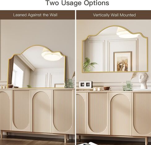 Scalloped Mirror, 36" x 26" Gold Arched Bathroom Mirror, Minimalist Curvy Decorative Gold Wall Mirrors for Fireplace,Bedroom, Hallway, Vanity in Saudi Arabia