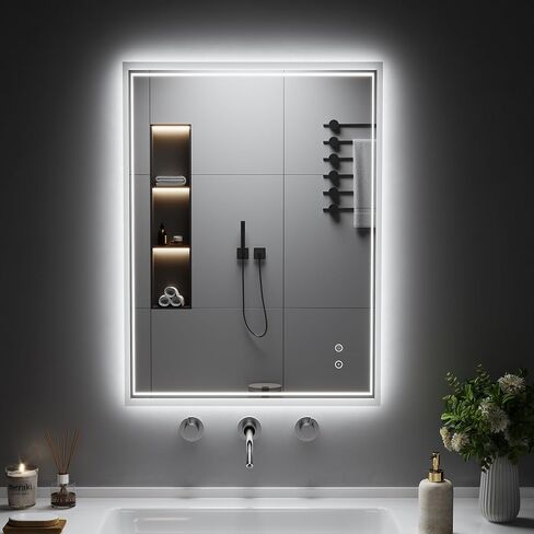 LED Bathroom Mirror, 24"x32" Vanity Mirror with Lights, IP44 Enhanced Anti-Fog, 3 Colors Dimmable, Backlit, Memory Function, Led Mirror with Light for Bathroom, Horizontal/Vertical in Kuwait