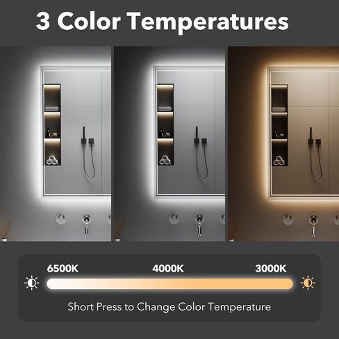 LED Bathroom Mirror, 24"x32" Vanity Mirror with Lights, IP44 Enhanced Anti-Fog, 3 Colors Dimmable, Backlit, Memory Function, Led Mirror with Light for Bathroom, Horizontal/Vertical in Kuwait