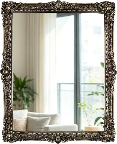 OIGUMR Decorative Wall Mirror, Gold, Ornate Baroque Style, Vintage Vanity Makeup Mirror, Freestanding or Wall Mount (Antique Gold, 13x 16 inch) in Saudi Arabia