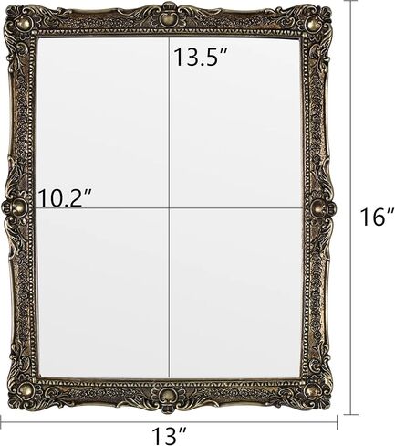 OIGUMR Decorative Wall Mirror, Gold, Ornate Baroque Style, Vintage Vanity Makeup Mirror, Freestanding or Wall Mount (Antique Gold, 13x 16 inch) in Saudi Arabia