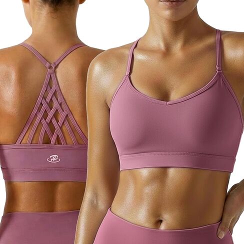 Women's Sports Bra Medium Support Strappy Crisscross Back Moisture‑Wicking Wireless Workout Yoga Bra for Running Gym in Kuwait