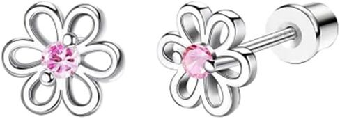 Women's 925 Sterling Silver Simple Flower Stud Earrings, Elegant Exquisite Low-allergy With Pink Cubic Zirconia, Fashion Women's Jewelry For Wear On Birthdays, Party, As Festival Gifts in Kuwait