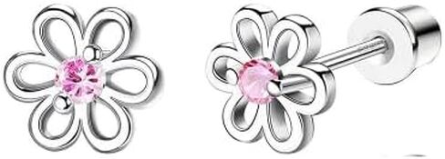 Women's 925 Sterling Silver Simple Flower Stud Earrings, Elegant Exquisite Low-allergy With Pink Cubic Zirconia, Fashion Women's Jewelry For Wear On Birthdays, Party, As Festival Gifts in Kuwait
