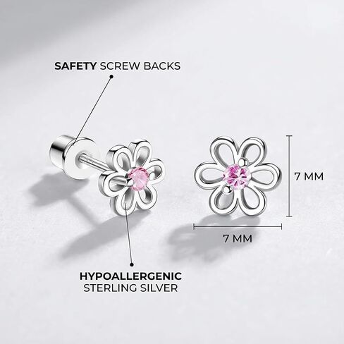 Women's 925 Sterling Silver Simple Flower Stud Earrings, Elegant Exquisite Low-allergy With Pink Cubic Zirconia, Fashion Women's Jewelry For Wear On Birthdays, Party, As Festival Gifts in Kuwait