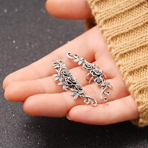 Vintage Unique Chic Flower Vine Clip Earrings for Women Party and Daily Elegance Wear Accessory Gift in Kuwait