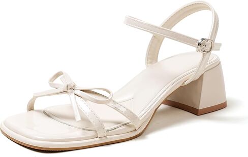 Women's 5.5cm Low Block Heel Sandals, Faux Patent Leather Square Open Toe Bow Knot Ankle Strap Dressy Summer Shoes, Casual Heeled Sandals with Floral Insole for Wedding Party Daily Wear in Saudi Arabia