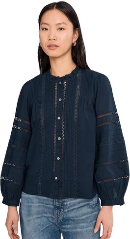 Madewell High-Neck Lace-Insert Pintuck Top in Kuwait