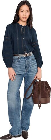 Madewell High-Neck Lace-Insert Pintuck Top in Kuwait