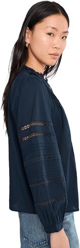 Madewell High-Neck Lace-Insert Pintuck Top in Kuwait