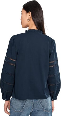 Madewell High-Neck Lace-Insert Pintuck Top in Kuwait