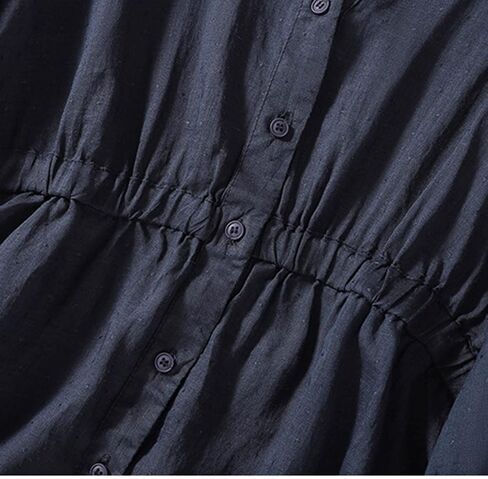 Women Cotton Linen Pleated Vintage Shirt Button V Neck Short Sleeve Plain Loose Fit Blouse Summer Casual Going Out Tops in Kuwait