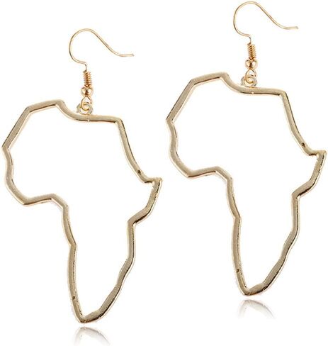 فريدة من نوعها خمر الجوف الذهب والفضة خريطة الأفريقية استرخى أقراط العرقية نمط الأفريقي انخفاض الأقراط للنساء بوهيميا نمط مجوهرات in Kuwait