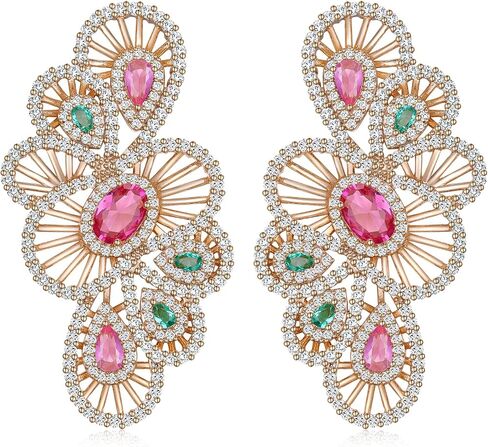 Crystal Cubic Zirconia dangle flower Earrings for Women, Sterling Silver Hypoallergenic Rhinestones floral cluster drop Earrings for Party Prom Wedding Daily Wear in Saudi Arabia