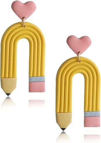Teacher Earrings for Women - Handmade Polymer Clay Pencil Dangle Jewelry, Fun Accessories for Teacher Outfits & Back to School Appreciation Gifts in Saudi Arabia