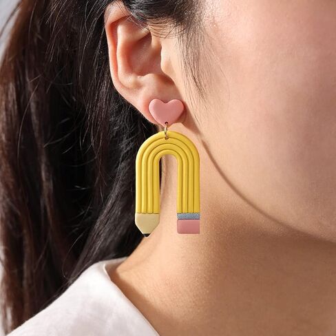 Teacher Earrings for Women - Handmade Polymer Clay Pencil Dangle Jewelry, Fun Accessories for Teacher Outfits & Back to School Appreciation Gifts in Saudi Arabia