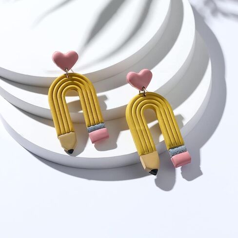 Teacher Earrings for Women - Handmade Polymer Clay Pencil Dangle Jewelry, Fun Accessories for Teacher Outfits & Back to School Appreciation Gifts in Saudi Arabia
