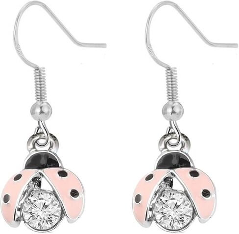 Ladybug Earrings, 925 Sterling Silver Dangling Earrings for Women Hypoallergenic for Sensitive Ears, Green Four Leaf Clover Lady Bug Cute Animal Insect Lucky Trendy Jewelry in Saudi Arabia