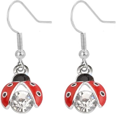 Ladybug Earrings, 925 Sterling Silver Dangling Earrings for Women Hypoallergenic for Sensitive Ears, Green Four Leaf Clover Lady Bug Cute Animal Insect Lucky Trendy Jewelry in Saudi Arabia