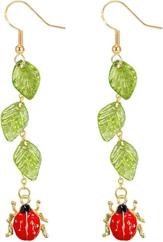 Ladybug Earrings, 925 Sterling Silver Dangling Earrings for Women Hypoallergenic for Sensitive Ears, Green Four Leaf Clover Lady Bug Cute Animal Insect Lucky Trendy Jewelry in Saudi Arabia