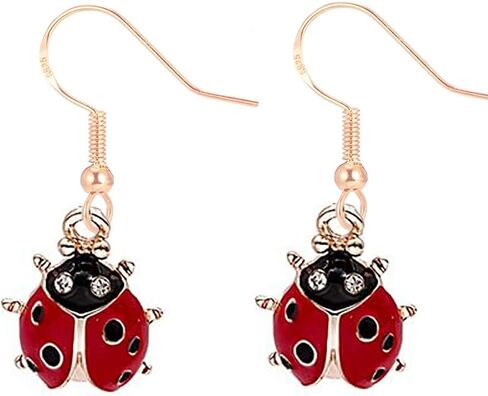 Ladybug Earrings, 925 Sterling Silver Dangling Earrings for Women Hypoallergenic for Sensitive Ears, Green Four Leaf Clover Lady Bug Cute Animal Insect Lucky Trendy Jewelry in Saudi Arabia
