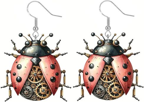Ladybug Earrings, 925 Sterling Silver Dangling Earrings for Women Hypoallergenic for Sensitive Ears, Green Four Leaf Clover Lady Bug Cute Animal Insect Lucky Trendy Jewelry in Saudi Arabia