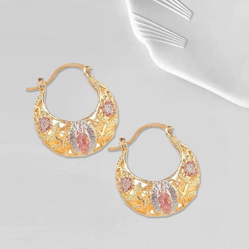 Virgen De Guadalupe Earrings - Our Lady of Guadalupe Earrings,Gold Virgin Mary Flower Basket Earring,Virgin Mary Catholic Jewelry Religious Earring Gifts for Women in Saudi Arabia