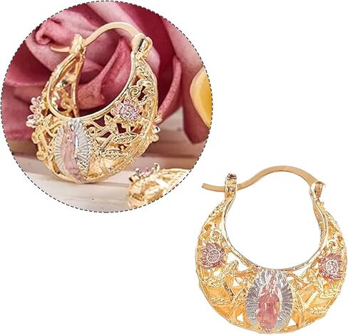 Virgen De Guadalupe Earrings - Our Lady of Guadalupe Earrings,Gold Virgin Mary Flower Basket Earring,Virgin Mary Catholic Jewelry Religious Earring Gifts for Women in Saudi Arabia