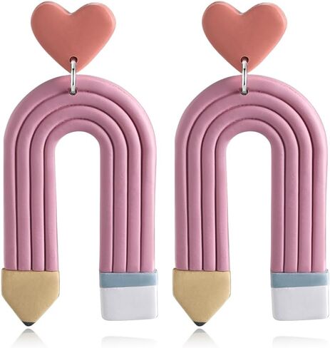 Teacher Earrings for Women - Handmade Polymer Clay Pencil Dangle Jewelry, Fun Accessories for Teacher Outfits & Back to School Appreciation Gifts in Saudi Arabia