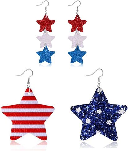 American Flag Earrings for Women - Patriotic Red White and Blue USA Star Drop Dangle Earrings 4th of July Outfit Independence Day Accessories Jewelry Gifts in Saudi Arabia