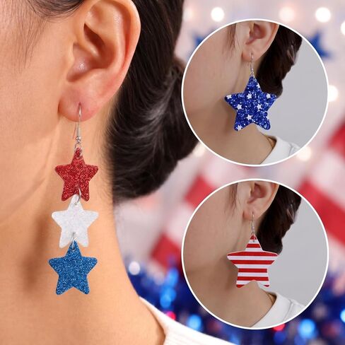 American Flag Earrings for Women - Patriotic Red White and Blue USA Star Drop Dangle Earrings 4th of July Outfit Independence Day Accessories Jewelry Gifts in Saudi Arabia
