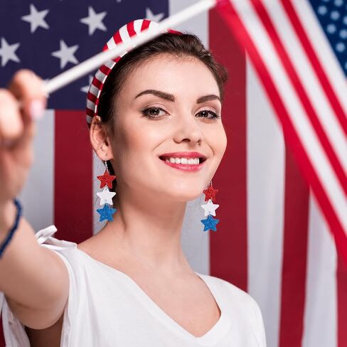 American Flag Earrings for Women - Patriotic Red White and Blue USA Star Drop Dangle Earrings 4th of July Outfit Independence Day Accessories Jewelry Gifts in Saudi Arabia