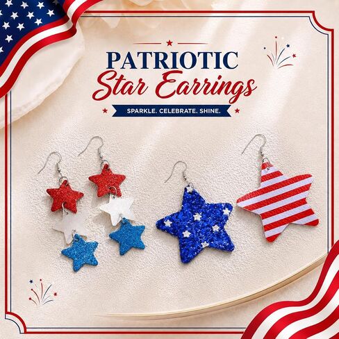 American Flag Earrings for Women - Patriotic Red White and Blue USA Star Drop Dangle Earrings 4th of July Outfit Independence Day Accessories Jewelry Gifts in Saudi Arabia