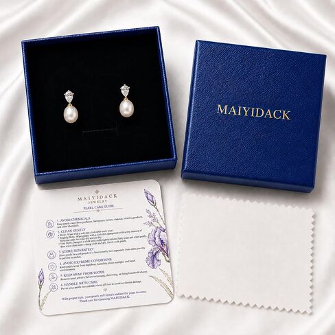 14K Gold Plated Genuine Freshwater Pearl Drop Earrings for Women, 7-8mm/8-9mm Pearl Dangle Stud Earrings, Dainty 5A Cubic Zirconia Earrings, Elegant Bridal Wedding Jewelry Gift with Box in Saudi Arabia