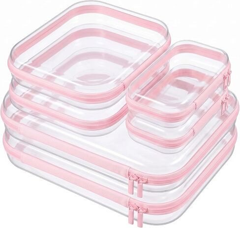 6 Pack Clear Hard Shell Zipper Cases,Cosmetic Bag Transparent Travel Organizer Pouches for Makeup Toiletries Electronics Pencil Storage Toy Organizers Diaper Bag & Home Use(White:2L+2M+2S) in Saudi Arabia