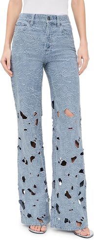alice + olivia Women's Chic High Rise Embroidered Eyelet Jeans in Saudi Arabia