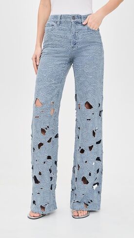 alice + olivia Women's Chic High Rise Embroidered Eyelet Jeans in Saudi Arabia