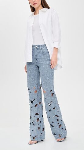 alice + olivia Women's Chic High Rise Embroidered Eyelet Jeans in Saudi Arabia
