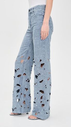 alice + olivia Women's Chic High Rise Embroidered Eyelet Jeans in Saudi Arabia