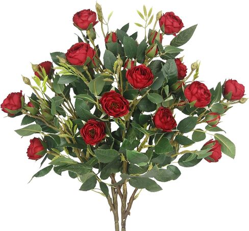 Artificial Flowers for Outdoors 2 Pcs Faux Roses for Outdoor Planters UV Resistant Red Fake Floral Bouquet Silk Flowers for Outside Front Door Garden Porch Patio Cemetery Yard Indoor Home Decor in Saudi Arabia