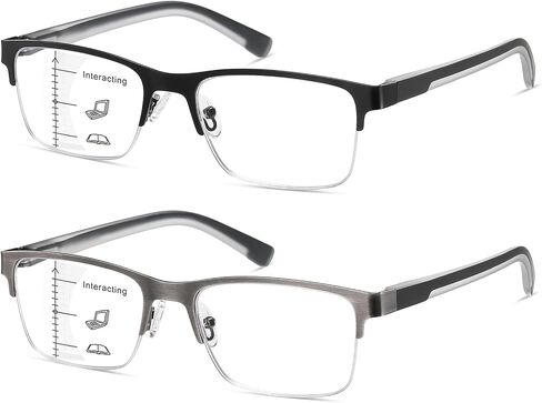 2 Pack Multifocal Progressive Reading Glasses Men, Blue Light Bifocal Readers for Mid & Near Workplace in Saudi Arabia