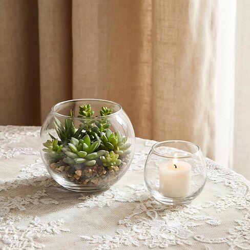 12pcs Clear Round Glass Vases Bowl Flower Vase,3.7"W X3.1"H Set of 6pcs Globe Vase 2.6"W X 2"H Set of 6pcs Candle Holder,Bud Vases in Bulk for Centerpieces,Party Decor,Table Decoration and Home Decor in Saudi Arabia