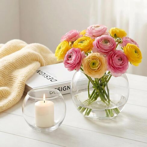 12pcs Clear Round Glass Vases Bowl Flower Vase,3.7"W X3.1"H Set of 6pcs Globe Vase 2.6"W X 2"H Set of 6pcs Candle Holder,Bud Vases in Bulk for Centerpieces,Party Decor,Table Decoration and Home Decor in Saudi Arabia