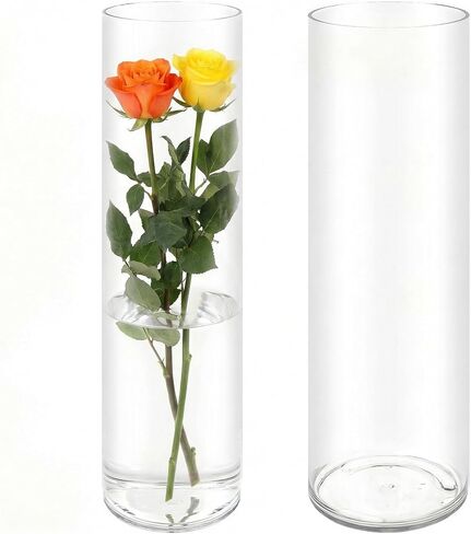Tall Clear Acrylic Cylinder Vase Set, 2 Pack Shatterproof Plastic Vases (3.9"x15.7", 4.7"x15.7") for Long Stem Flowers & Wedding in Saudi Arabia