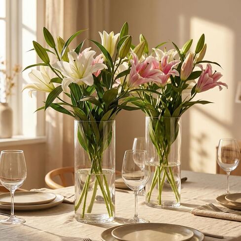 Tall Clear Acrylic Cylinder Vase Set, 2 Pack Shatterproof Plastic Vases (3.9"x15.7", 4.7"x15.7") for Long Stem Flowers & Wedding in Saudi Arabia