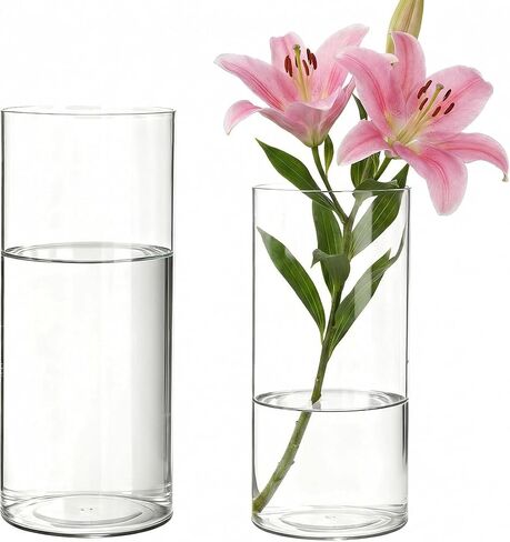 Tall Clear Acrylic Cylinder Vase Set, 2 Pack Shatterproof Plastic Vases (3.9"x15.7", 4.7"x15.7") for Long Stem Flowers & Wedding in Saudi Arabia